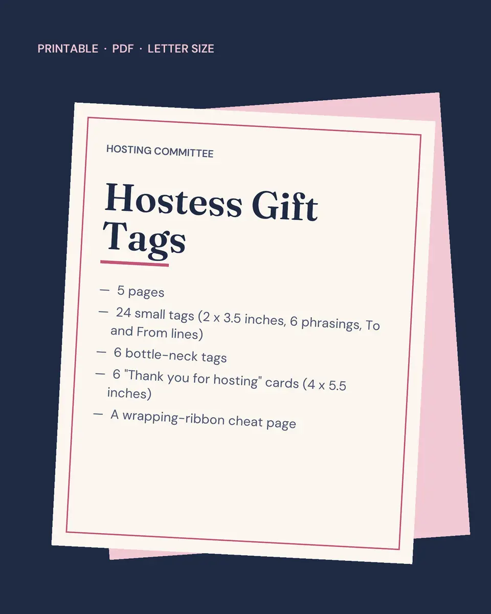 Hostess Gift Tags Printable: cover of the printable set