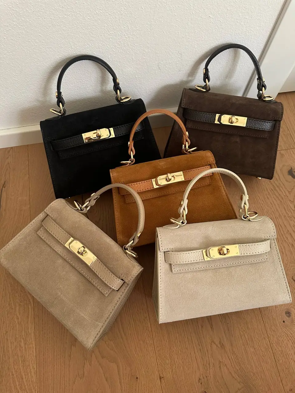 Italian suede mini bags in five colours
