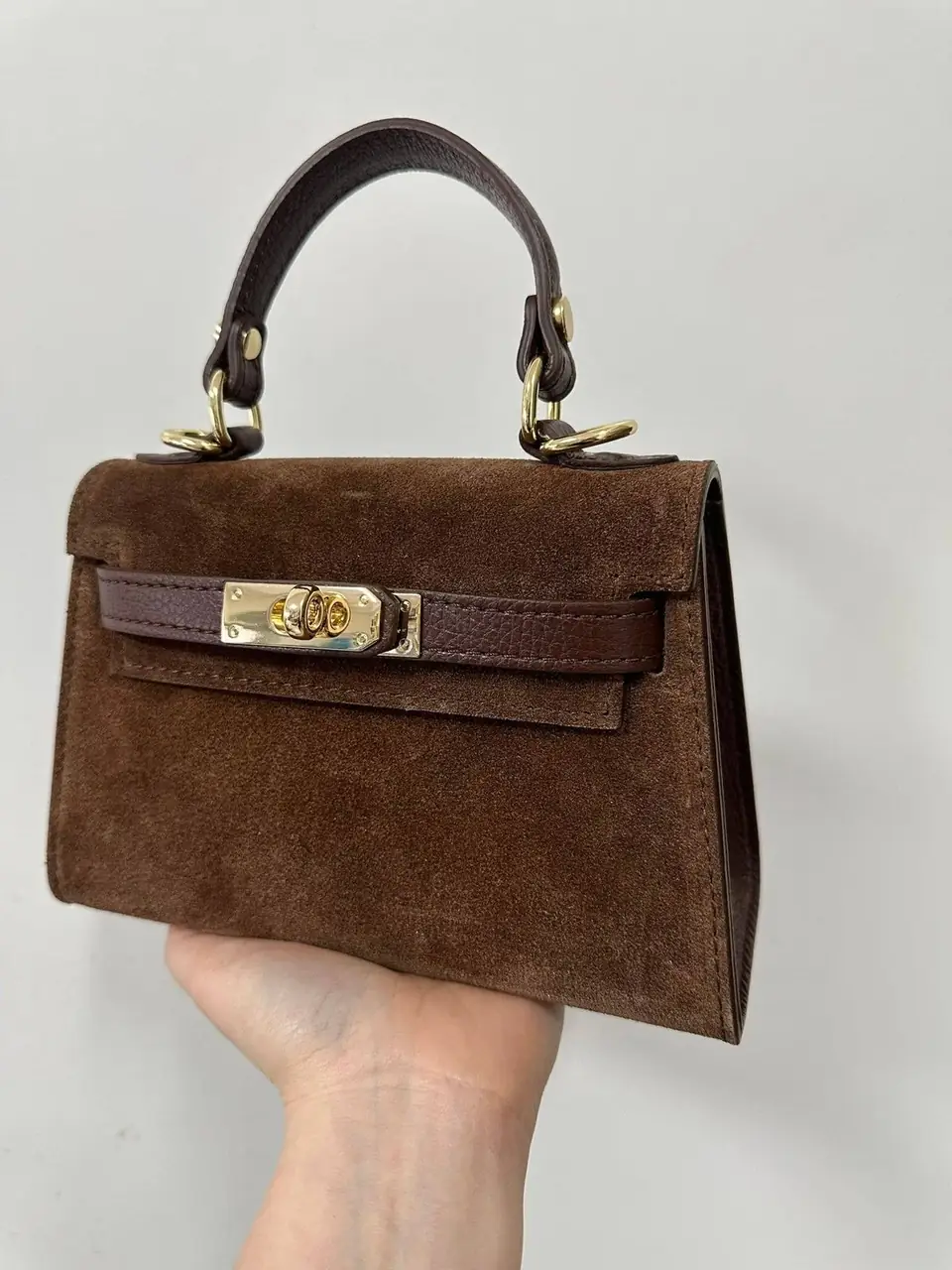 Italian Suede Mini Top-Handle Bag, view 2