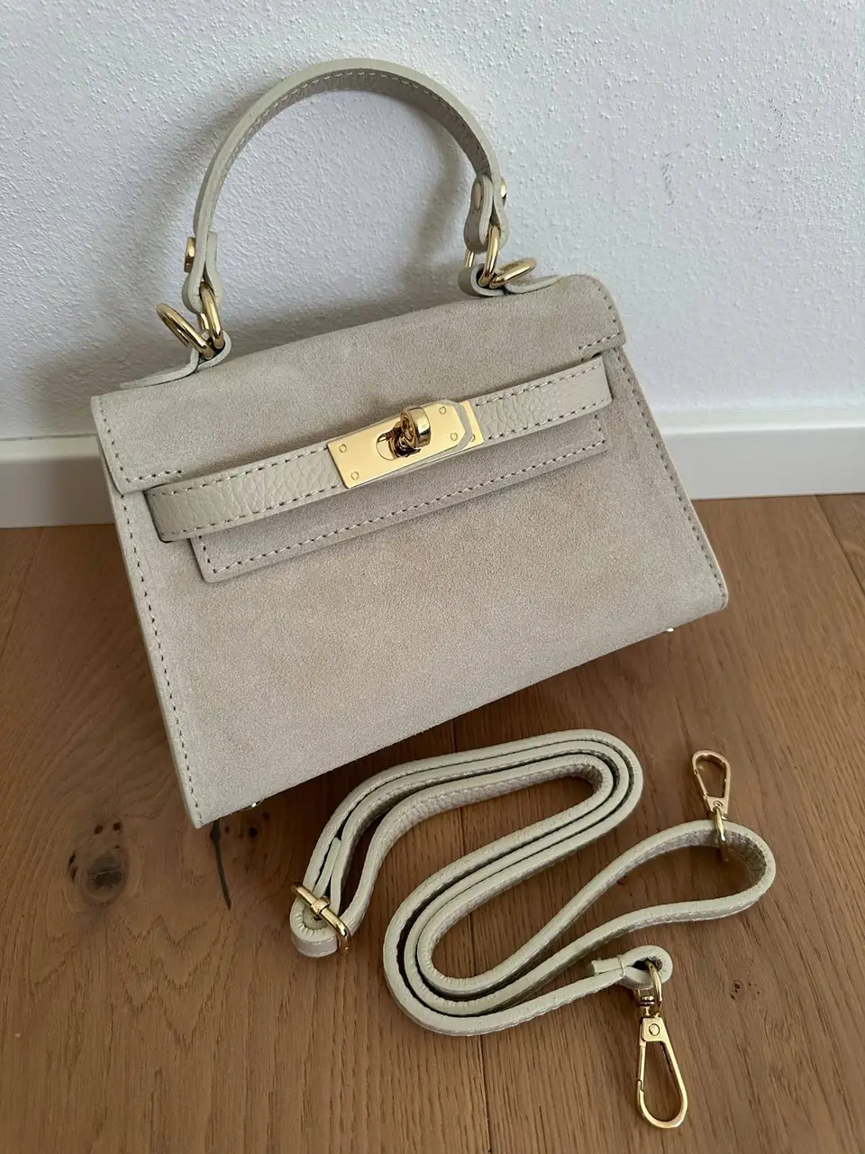 Italian Suede Mini Top-Handle Bag, view 4