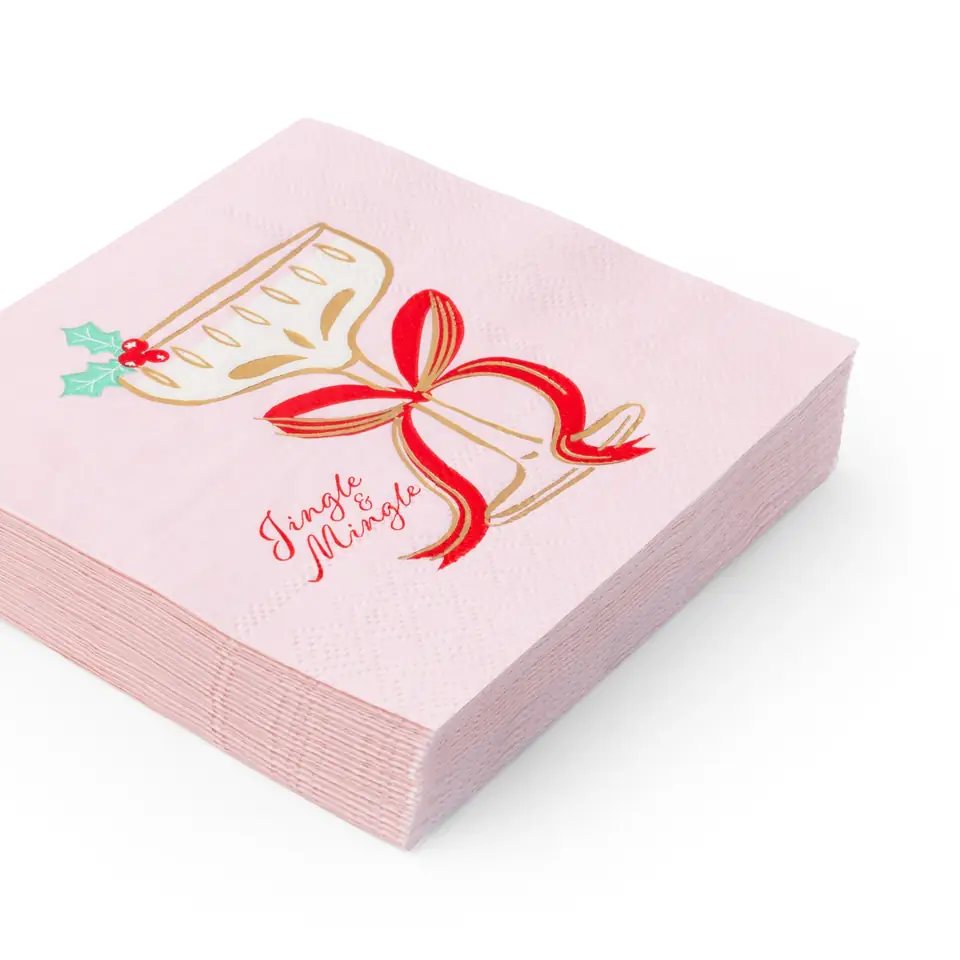 A stack of pink Jingle Mingle cocktail napkins