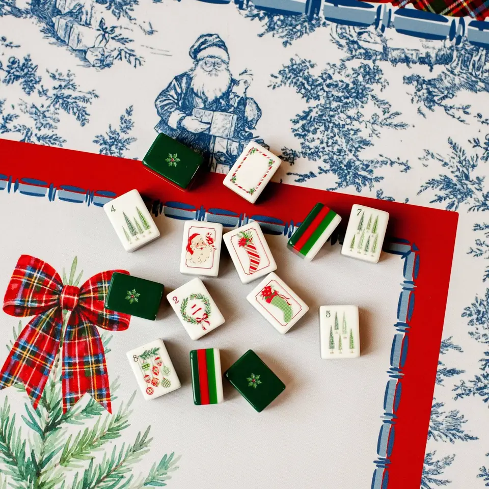 Tartan Toile Noël Mahjong Mat, view 3